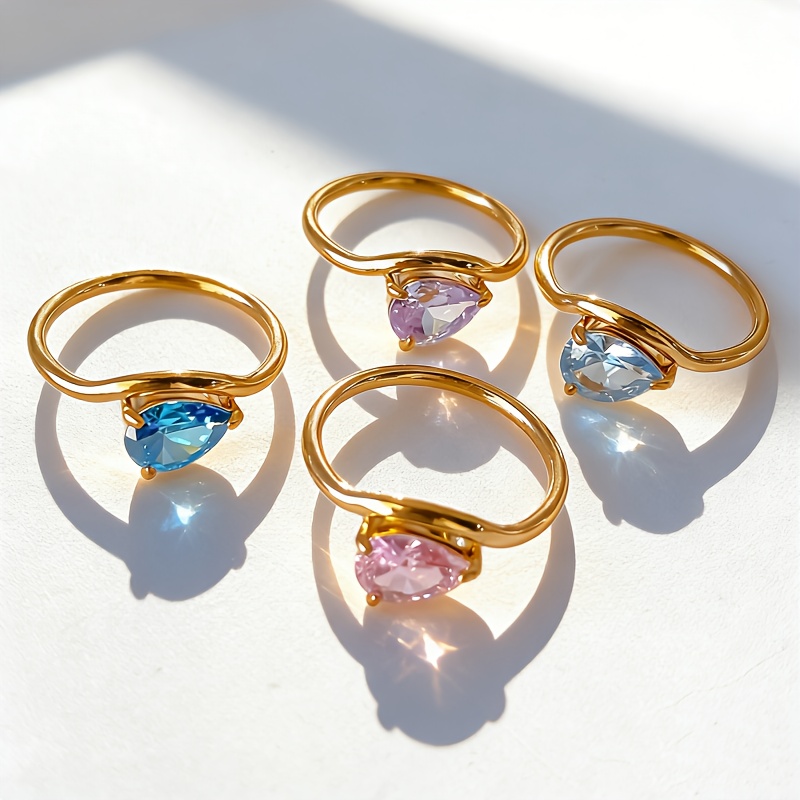 Women's Colorful Teardrop Ring, Exquisite December Birthday Gift